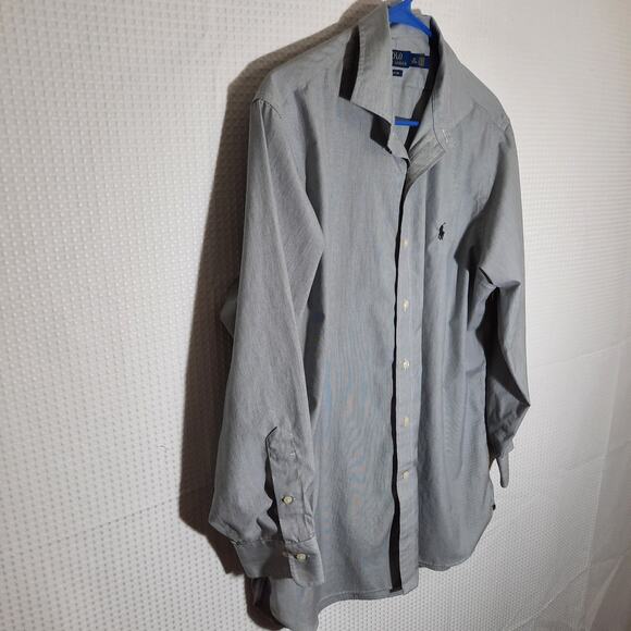 Polo Ralph Lauren 16.5 32/33 Shirt Gray Stripe LS Easy Care Cotton Dress - Picture 2 of 6